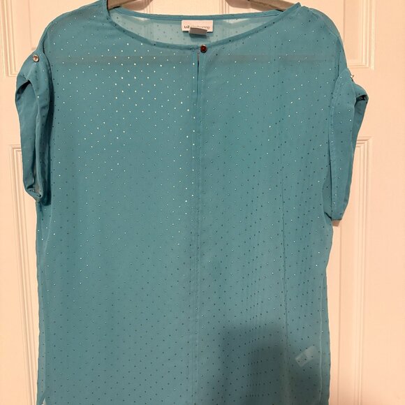 Liz Claiborne Teal w/gold specs Overlay Top Shirt Size Large - Picture 1 of 5